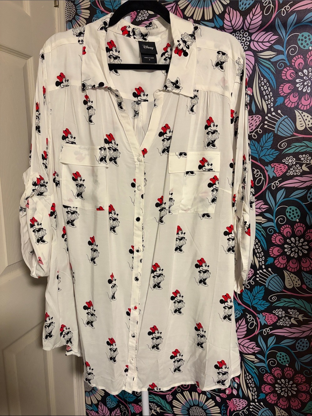 Disney White Minnie Mouse Button-Front Tunic with Red Bows